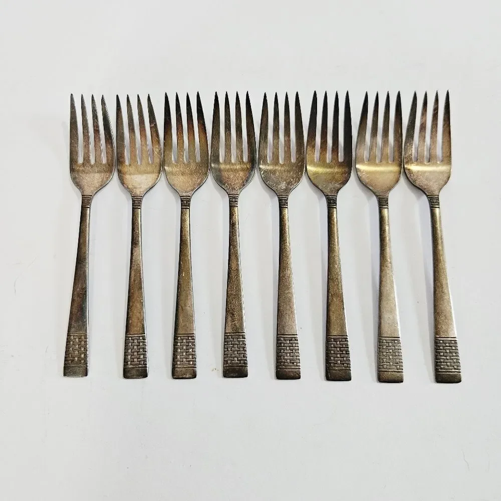 Vintage National Silver Co. Silverplate Cavalcade Pattern Salad Fork Set of 8